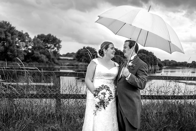 Married couple wedding photograph with umbrella
