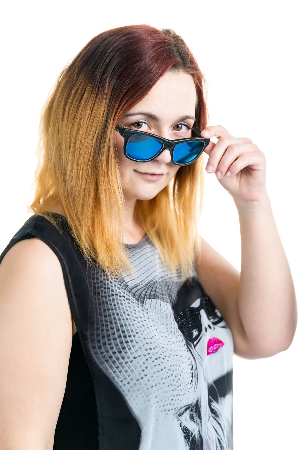 Maggie high key portrait with sunglasses